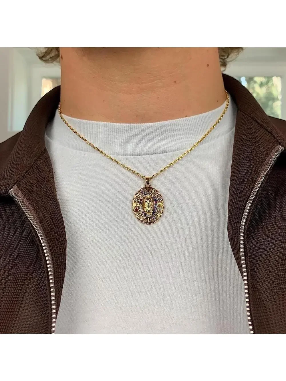 Y2K Gold Rhinestone Circle Chain Necklace